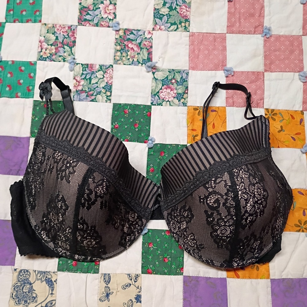 Smart and Sexy Black Lace Floral Bra Size 42D